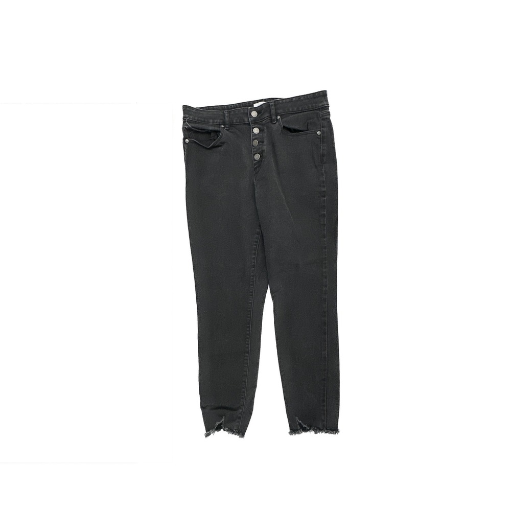 Loft Womens High Rise Curvy Skinny‎ Ankle Jeans Black Button Fly Raw Hem Size 12